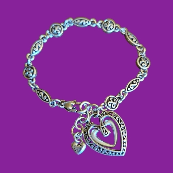 BRIGHTON Dainty Ellington Double Heart Charm Scroll Tennis Bracelet - Picture 1 of 6